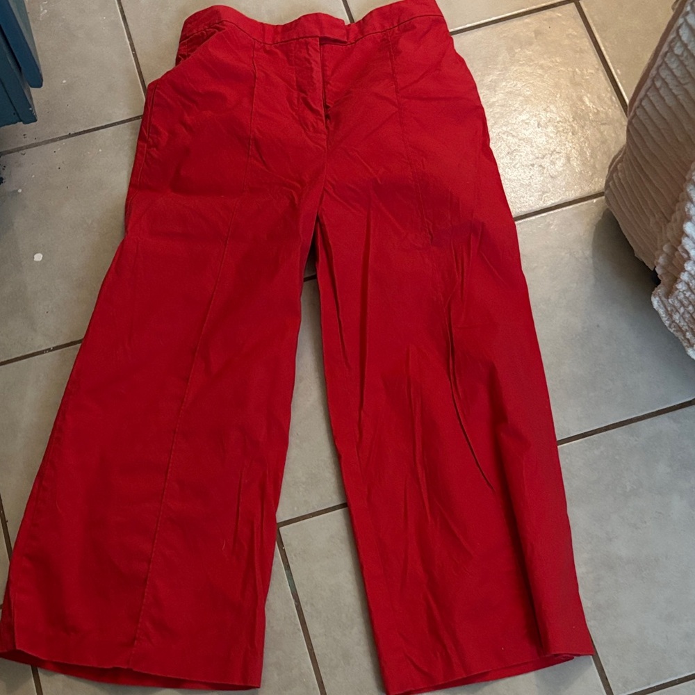 Anthropologie Red Cropped Wide-Leg Pants and vintage cola shirt.